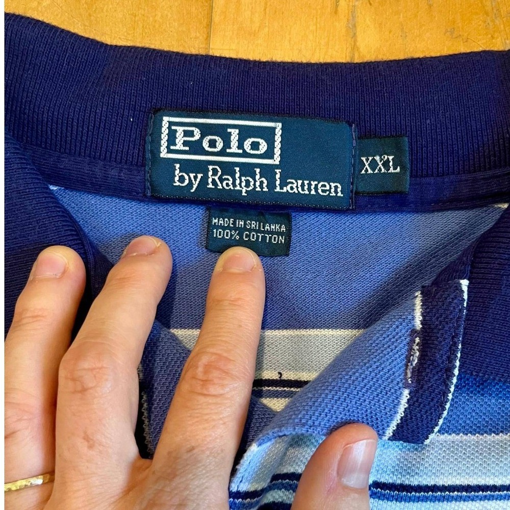 Polo Ralph Lauren‎ Mens XXL Blue Striped Short Sleeve Polo Shirt Cotton Classic - Picture 2 of 6